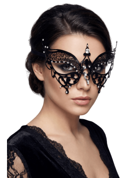 Masque vénitien Alida rigide noir avec strass