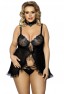 Grossiste lingerie grande taille Nuisette noire grande taille ouverte avec string