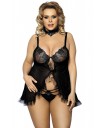 Grossiste lingerie grande taille Nuisette noire grande taille ouverte avec string