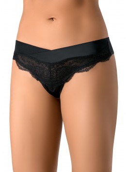 Grossiste lingerie String brésilien noir uni sexy avec empiècement de dentelle fine