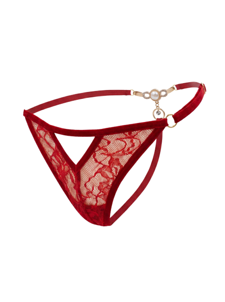 String rouge avec bijou perle strass dorés