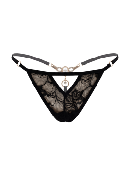 String noir avec bijou perle strass dorés