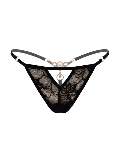 String noir avec bijou perle strass dorés