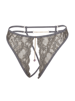 String gris avec bijou couleur aléatoire et chaîne dorée