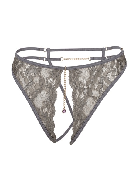 String gris avec bijou couleur aléatoire et chaîne dorée