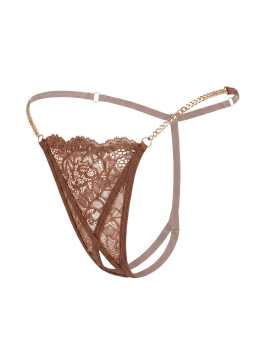 String en dentelle taupe ouvert avec chaînes dorées