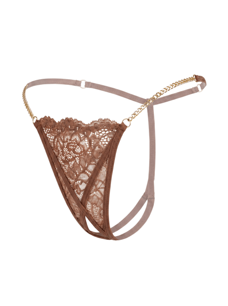 String en dentelle taupe ouvert avec chaînes dorées