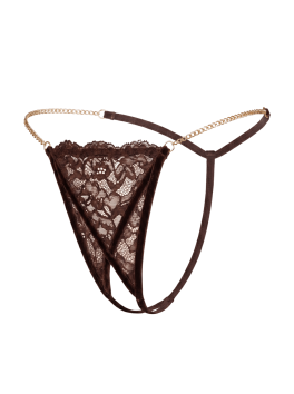 String en dentelle marron ouvert avec chaînes dorées
