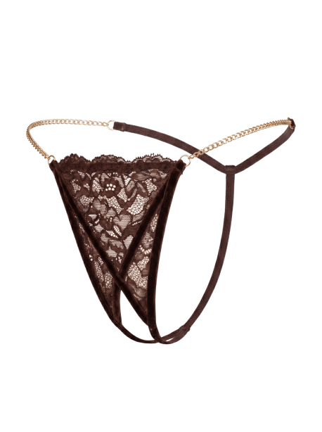 String en dentelle marron ouvert avec chaînes dorées