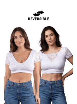 Top sexy court blanc bi matière réversible
