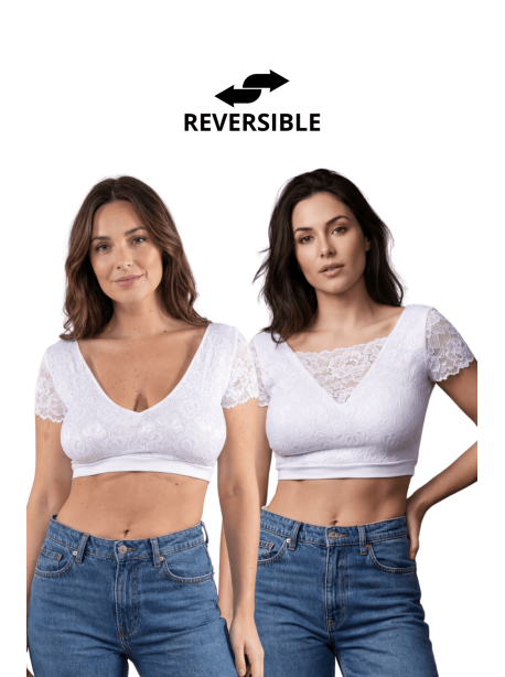 Top sexy court blanc bi matière réversible