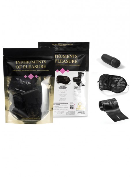 Coffret plaisir menottes masque mini vibro et gel intime