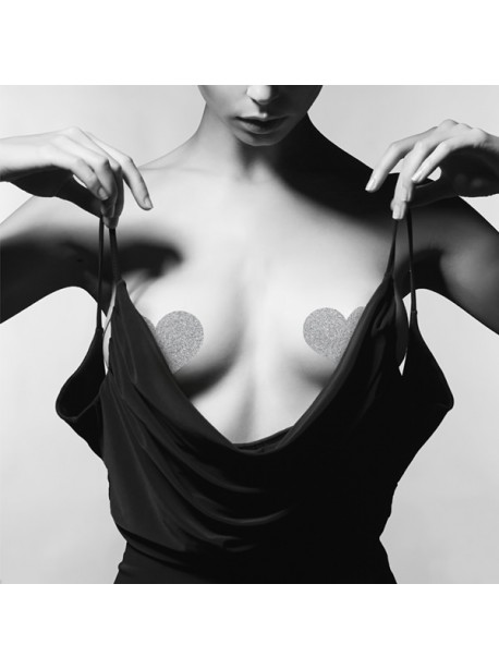 Cache tétons nipples argent coeur adhesifs Bijoux Indiscret par Tendance Sensuelle