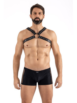 Harnais homme simili cuir larges sangles avec anneaux 