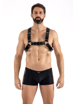Harnais homme simili cuir avec sangles croisées dans le dos 