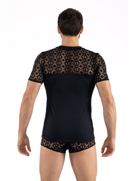 T-shirt noir résille brodée Shinny 