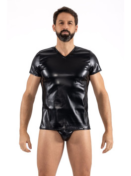 T-Shirt noir Black Desire en simili cuir 