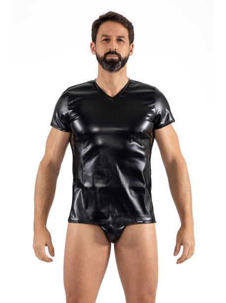 T-Shirt noir Black Desire en simili cuir 
