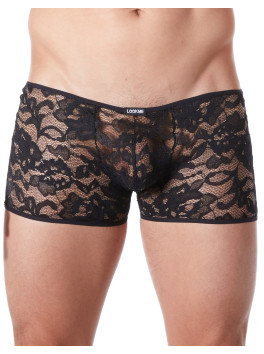 Boxer noir en fine dentelle avec légère transparence