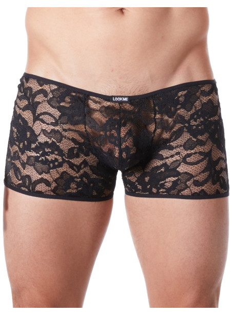 Boxer noir en fine dentelle avec légère transparence