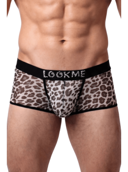 Boxer en résille imprimé léopard gris