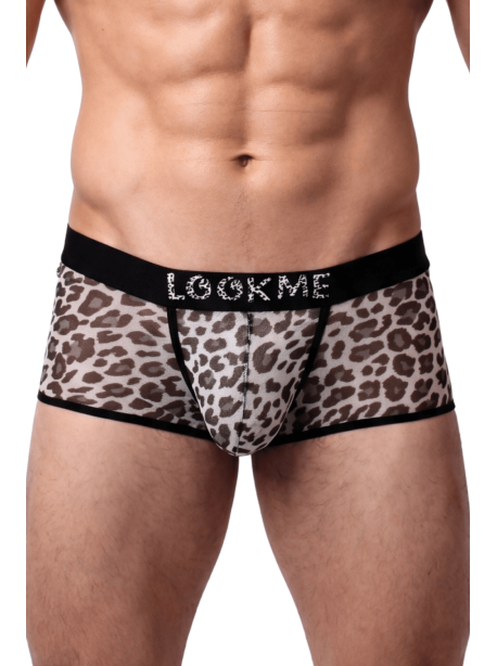Boxer en résille imprimé léopard gris