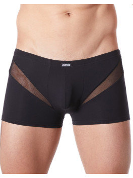Boxer noir sexy avec fine résille en V