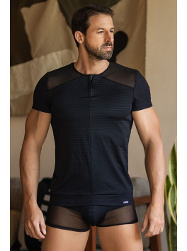 T-shirt noir rayé opaque et transparent 