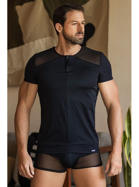T-shirt noir rayé opaque et transparent 