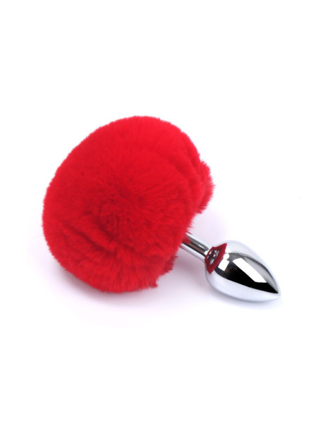 Plug anal aluminium avec pompon rouge Taille S 