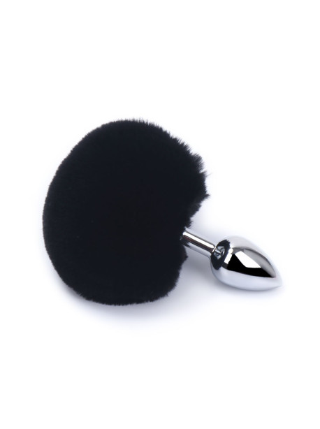 Plug anal aluminium avec pompon noir Taille S 