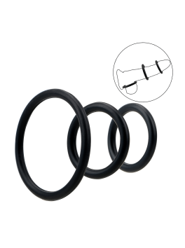 Trio d'Anneaux Péniens Silicone Noir Pocket Pleasure 1 dosette de lubrifiant