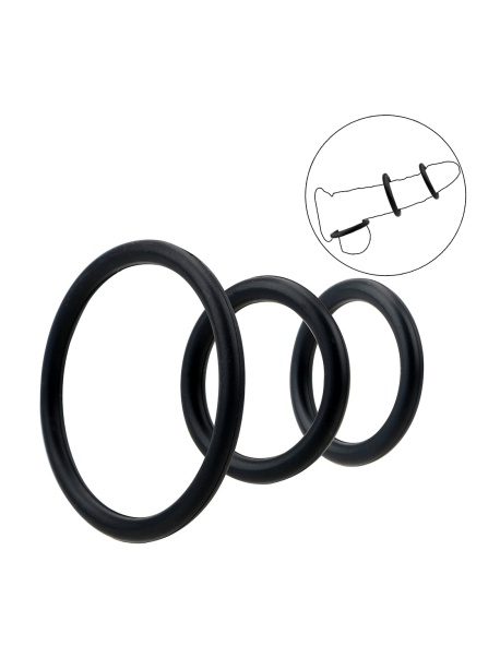 Trio d'Anneaux Péniens Silicone Noir Pocket Pleasure 1 dosette de lubrifiant