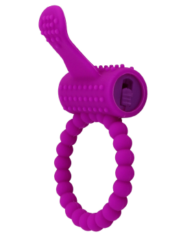 Anneau violet vibrant silicone avec langue picot Pocket Pleasure 1 dosette de lubrifiant