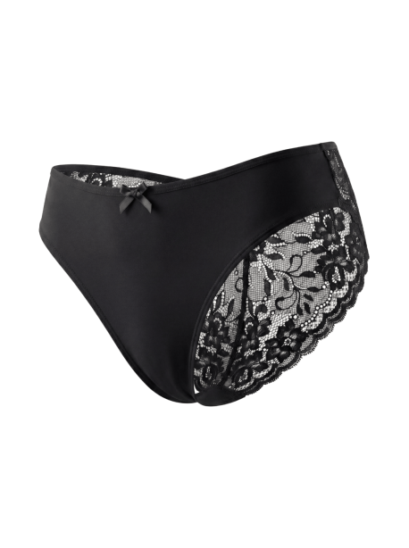 Culotte noire en dentelle avec nœud en satin
