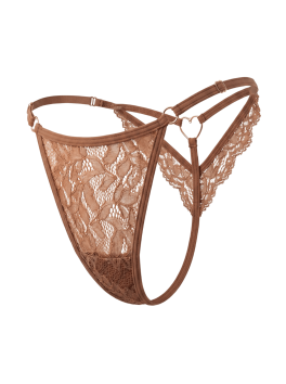 String taupe en dentelle avec bijou cœur doré