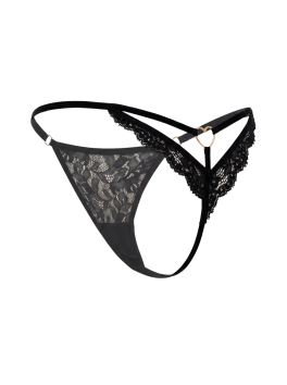 String noir en dentelle avec bijou cœur doré