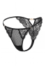 Tanga noir en dentelle avec bijou losanges dorés