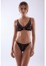 Tanga noir en dentelle avec bijou losanges dorés