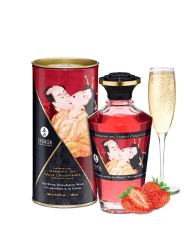 Grossiste Shunga Huile de massage chauffante comestible aphrodisiaque vin pétillant fraise pour zones erogènes