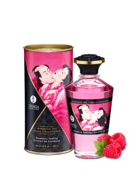 Fournisseur Shunga Huile de massage chauffante comestible aphrodisiaque framboise pour zones erogènes