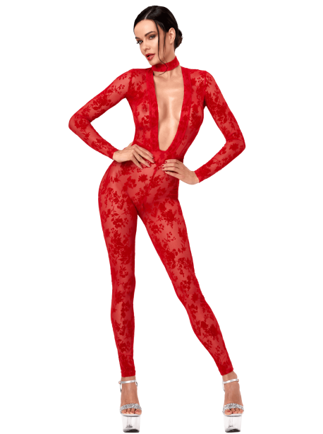 F414 Lovebite Plunging V Catsuit