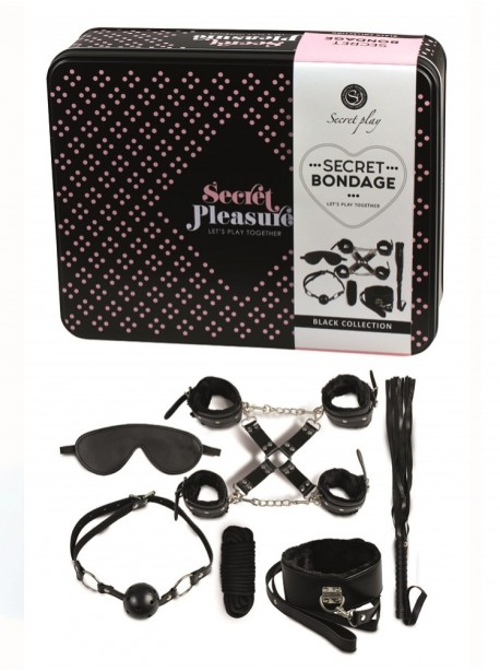 Grossiste secret play Ensemble bondage bdsm noir en cuir synthetique