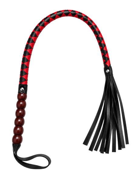 Fouet rouge et noir en simili cuir 80 cm - Dreamy Fetish