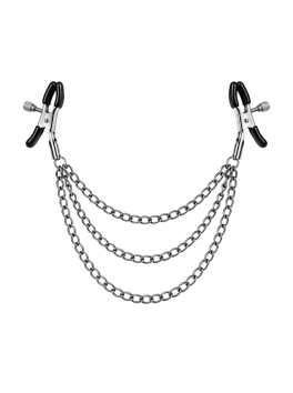 Pinces à seins réglables avec 3 chaînettes, gris métallisé - Dreamy Fetish
