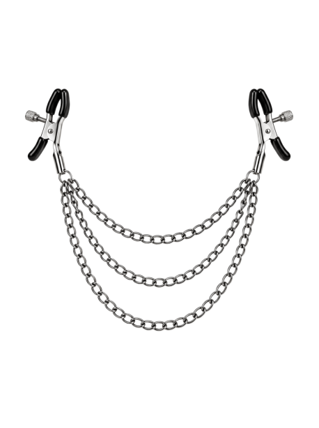 Pinces à seins réglables avec 3 chaînettes, gris métallisé - Dreamy Fetish