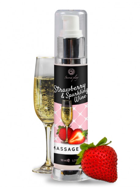 Huile de massage embrassable au parfum de fraise et vin pétillant en 50 ml