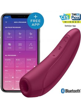 Stimulateur Satisfyer Curvy 1+ bordeaux avec son application sur smartphone