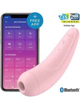 Stimulateur Satisfyer Curvy 2+ rose connecté avec son application sur smartphone