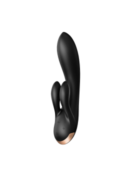 Vibromasseur rabbit chauffant Satisfyer Double Flex Connect Noir distribué par Tendance Sensuelle